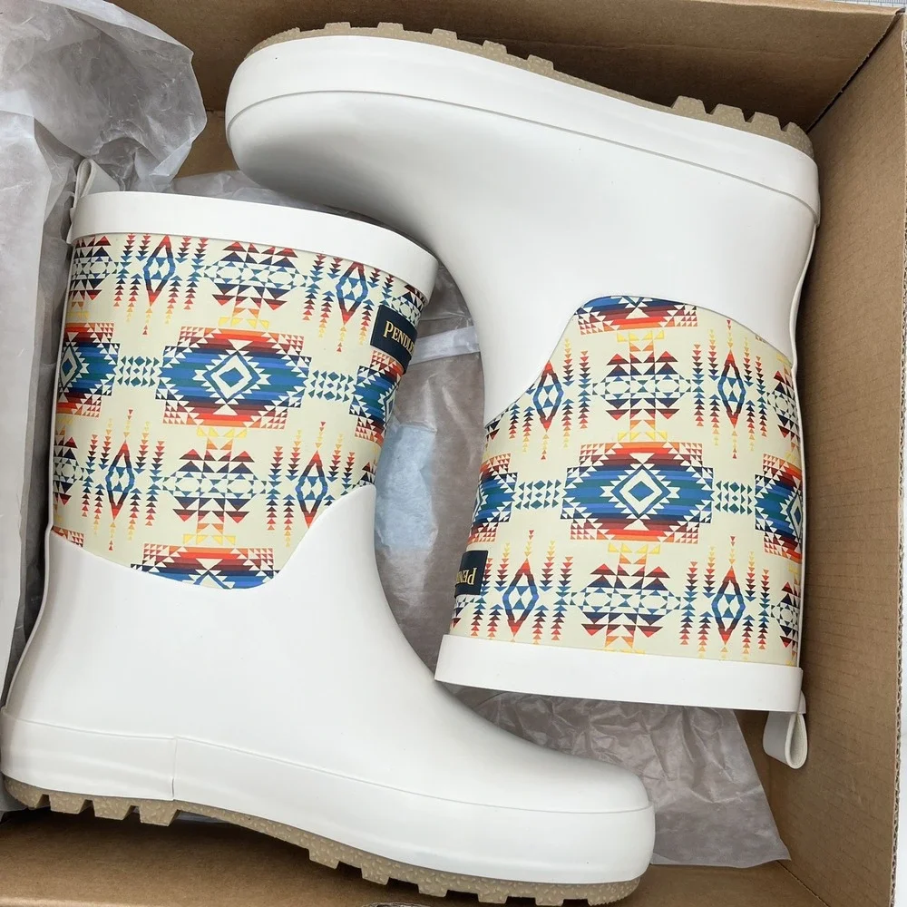 Pendleton Tucson Little‎ Boys Rubber Mid-Calf Rain Boots Size 11/12 Beige-Multi